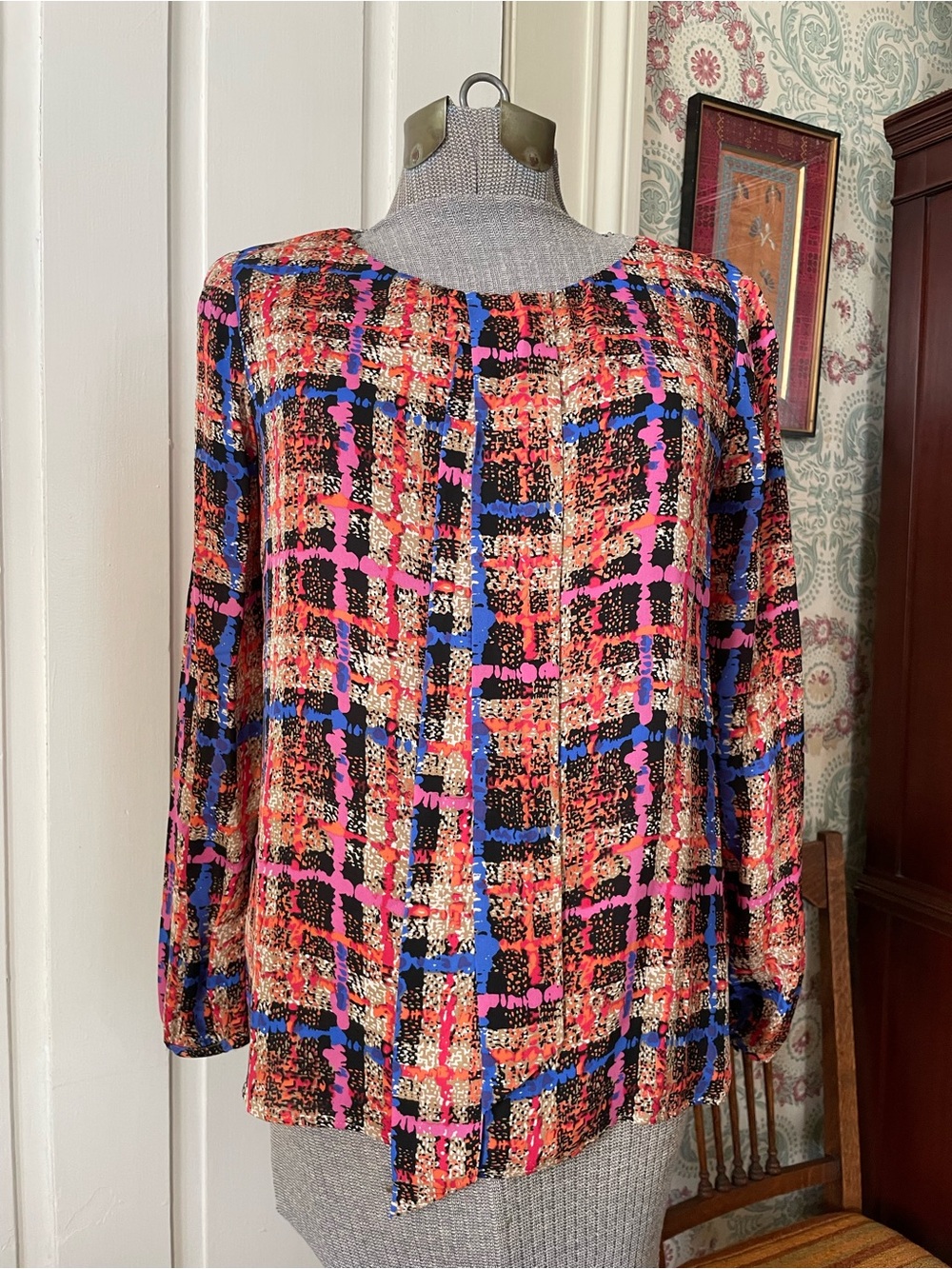 J CREW Abstract Plaid Long Sleeve Blouse